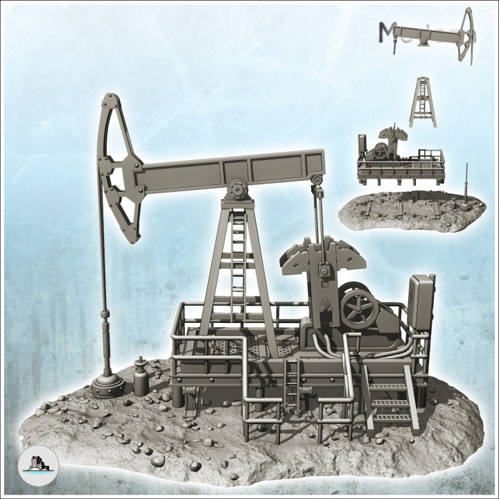 Pump jack Pumpjack oil well extraction system with piston (30) - Modern WW2 WW1 World War Diaroma Wargaming RPG Mini Hobby image