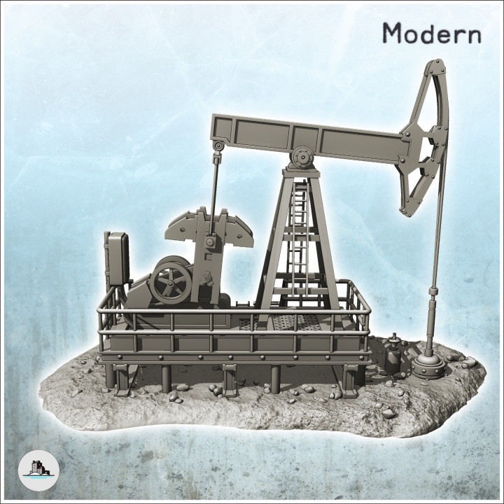 Pump jack Pumpjack oil well extraction system with piston (30) - Modern WW2 WW1 World War Diaroma Wargaming RPG Mini Hobby image