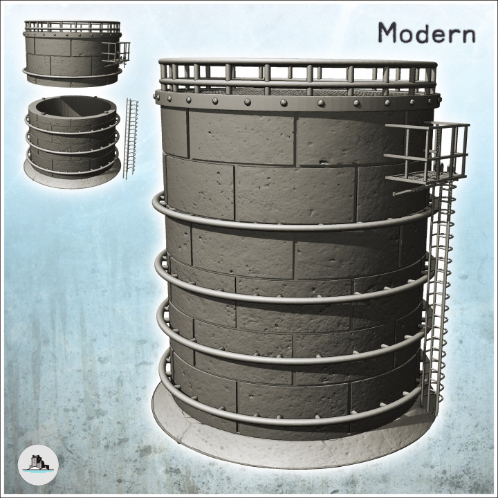 Chemical or industrial oil storage tank with access ladder (31) - Modern WW2 WW1 World War Diaroma Wargaming RPG Mini Hobby image
