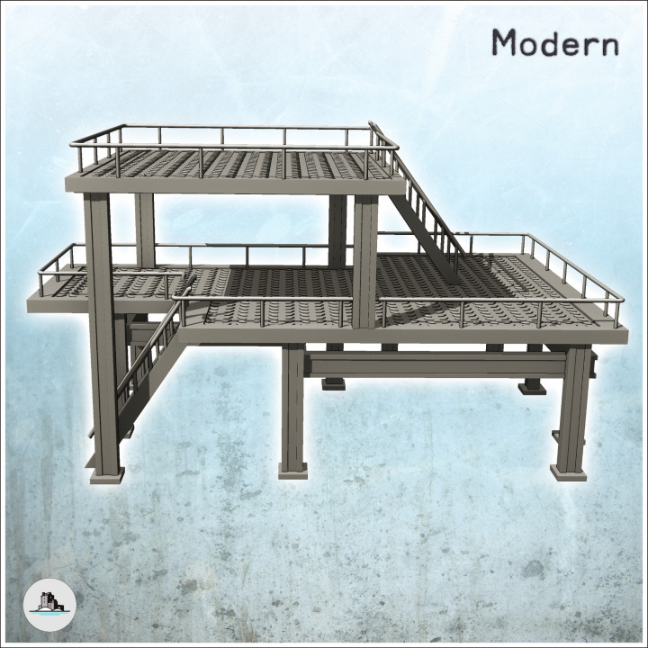 Modern Metal Industrial Platform with Floor and Stairs (32) - Modern WW2 WW1 World War Diaroma Wargaming RPG Mini Hobby image