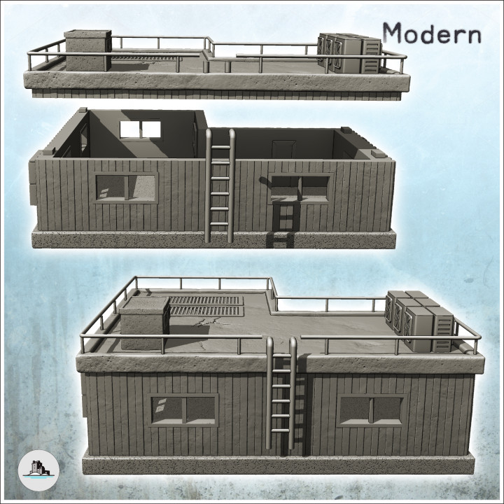 Corner Modern Industrial Prefab Dwelling with Staircase and Ventilation System (34) - Modern WW2 WW1 World War Diaroma Wargaming RPG Mini Hobby image