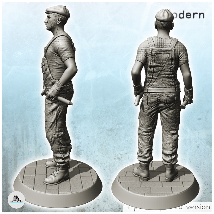 Modern industrial worker standing in overalls with hammer (1) - Modern WW2 WW1 World War Diaroma Wargaming RPG Mini Hobby image