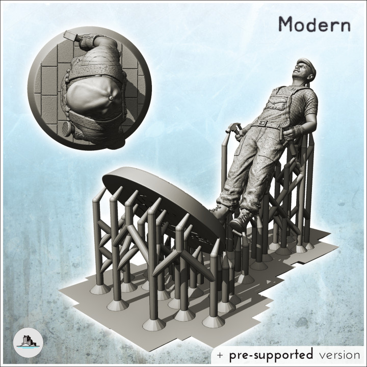 Modern industrial worker standing in overalls with hammer (1) - Modern WW2 WW1 World War Diaroma Wargaming RPG Mini Hobby image