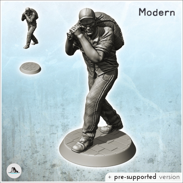 Modern industrial worker carrying a bag of raw material (2) - Modern WW2 WW1 World War Diaroma Wargaming RPG Mini Hobby image