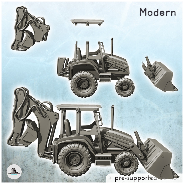 Modern Caterpillar 420D CAT420D backhoe loader with rear and front bucket (10) - Modern WW2 WW1 World War Diaroma Wargaming RPG Mini Hobby image