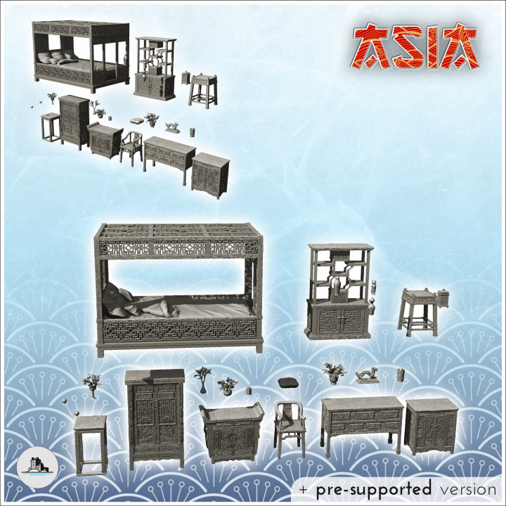 Set of 23 oriental interior accessories (13) - Medieval Asia Feudal Asian Traditionnal Ninja Oriental image