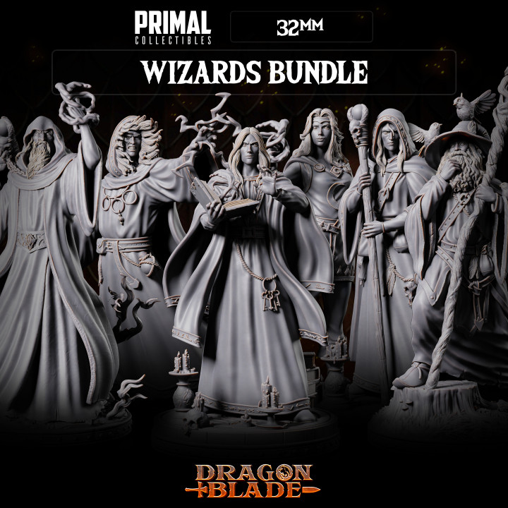 6 miniatures - 32mm - Classic RPG wizards bundle - DRAGONBLADE image