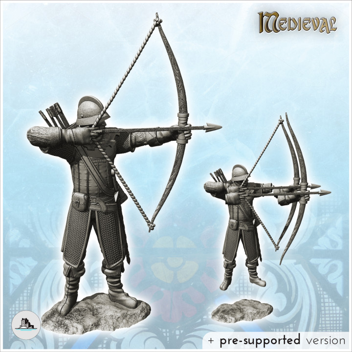 Medieval archer shooting (with two versions of bows) (22) - Medieval RPG D&D Gothic Feudal Old Archaic Saga 28mm 15mm image