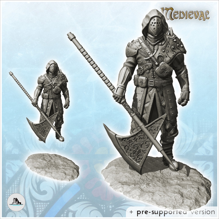 Masked warrior in armor with heavy two-handed ax (24) - Medieval RPG D&D Gothic Feudal Old Archaic Saga 28mm 15mm image