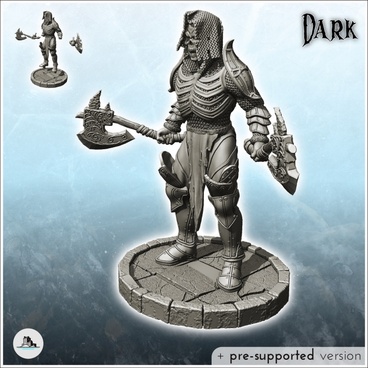 Skeleton warrior with two axes and chain mail (27) - Creature Darkness War 15mm 20mm 28mm 32mm Medieval Dungeon image