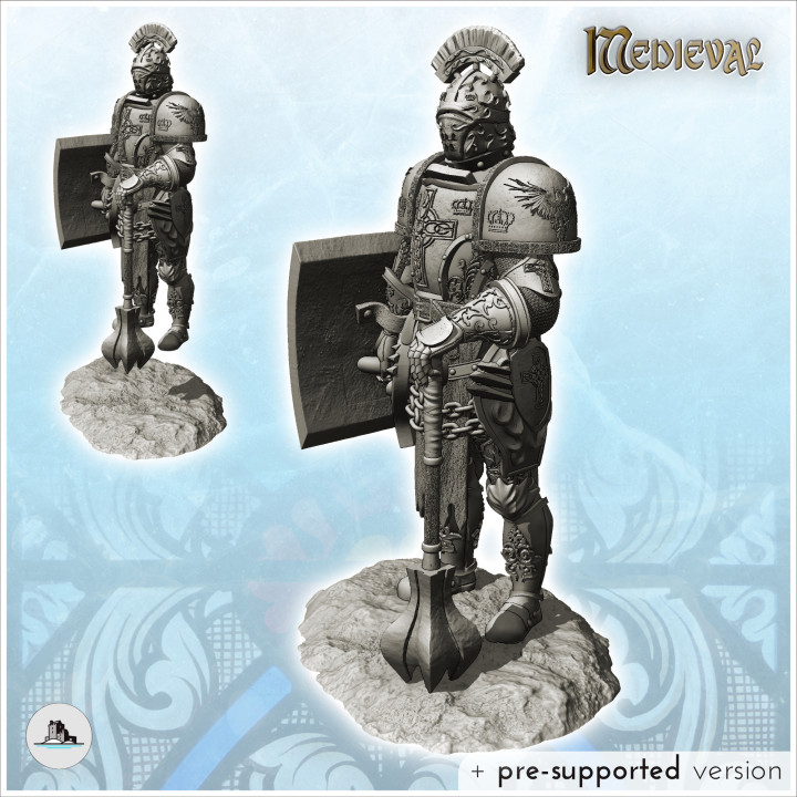 Elite infantryman with heavy armor, metal shield and mace (29) - Medieval RPG D&D Gothic Feudal Old Archaic Saga 28mm 15mm