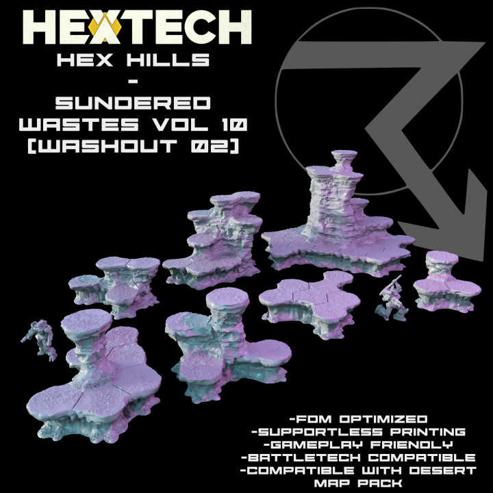 HEXTECH - Hex Hills - Desert Map Pack (Battletech Compatible Hex Terrain) image