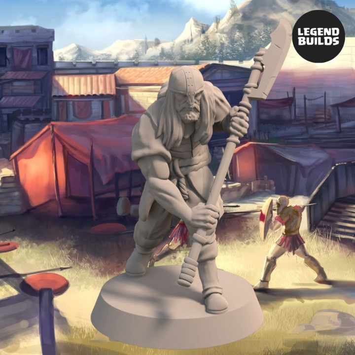 Acenii Barbarian Warriors with Glaives - Pose 2 - 3D printable miniature – STL file image