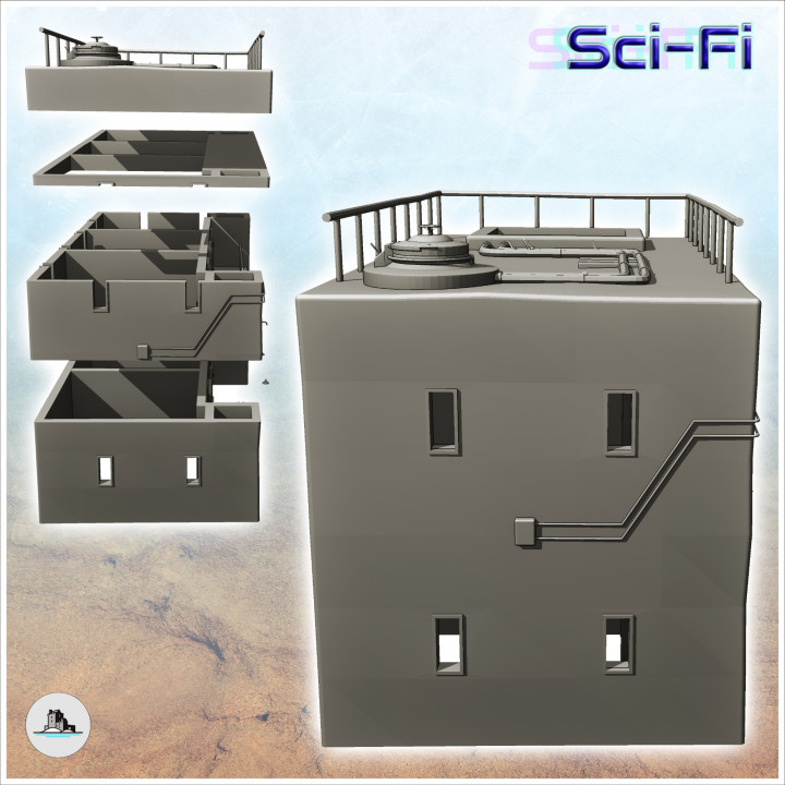 Futuristic prison with armored doors and outdoor streetlights (19) - Future Sci-Fi SF Post apocalyptic Tabletop Scifi Wargaming Planetary exploration RPG Terrain