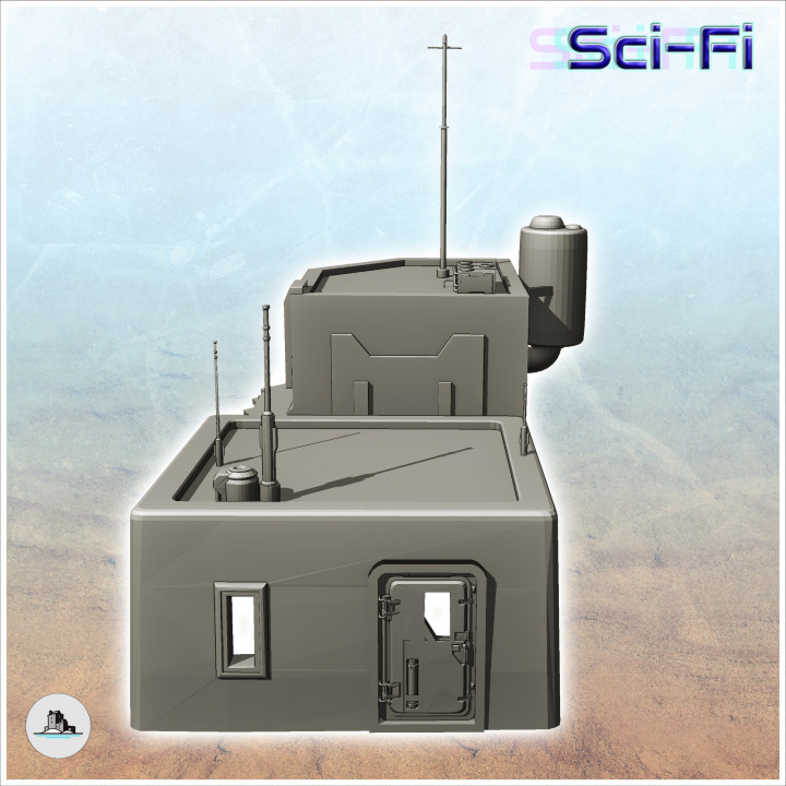 Set of two futuristic houses with flat roof and electronic doors (20) - Future Sci-Fi SF Post apocalyptic Tabletop Scifi Wargaming Planetary exploration RPG Terrain