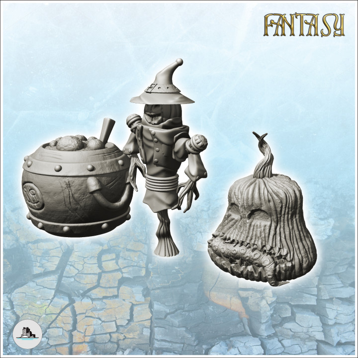 Set of Halloween accessories with witch and pumpkin head (2) - Medieval Fantasy Magic Feudal Old Archaic Saga 28mm 15mm image
