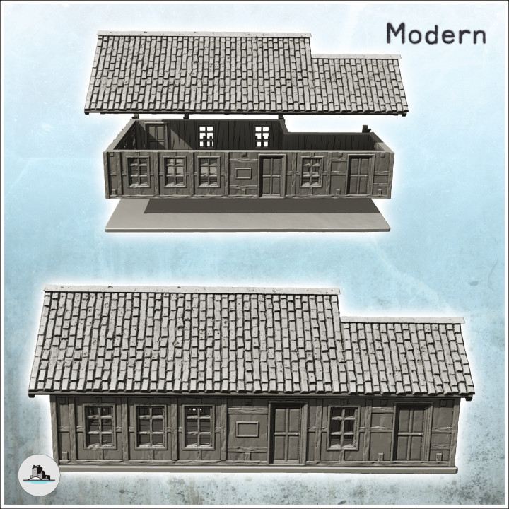 Long modern house with column awning and wooden fence (7) - Cold Era Modern Warfare Conflict World War 3 RPG  Post-apo image