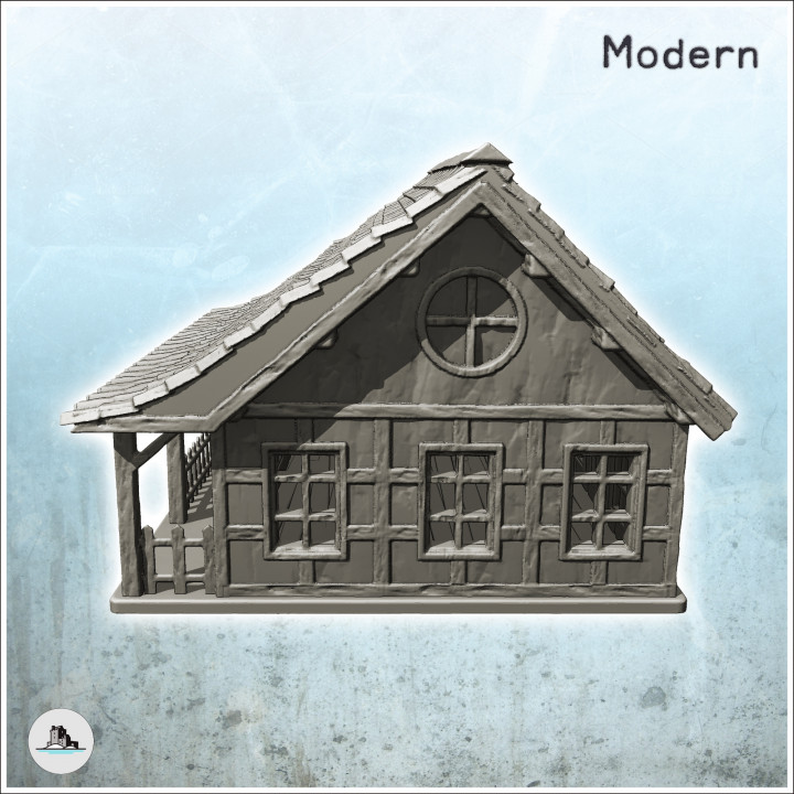 Long modern house with column awning and wooden fence (7) - Cold Era Modern Warfare Conflict World War 3 RPG  Post-apo image