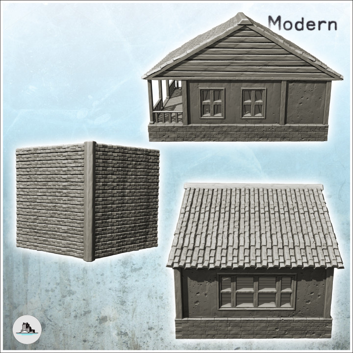 Modern house with platform front terrace and tiled roof - Cold Era Modern Warfare Conflict World War 3 RPG  Post-apo image
