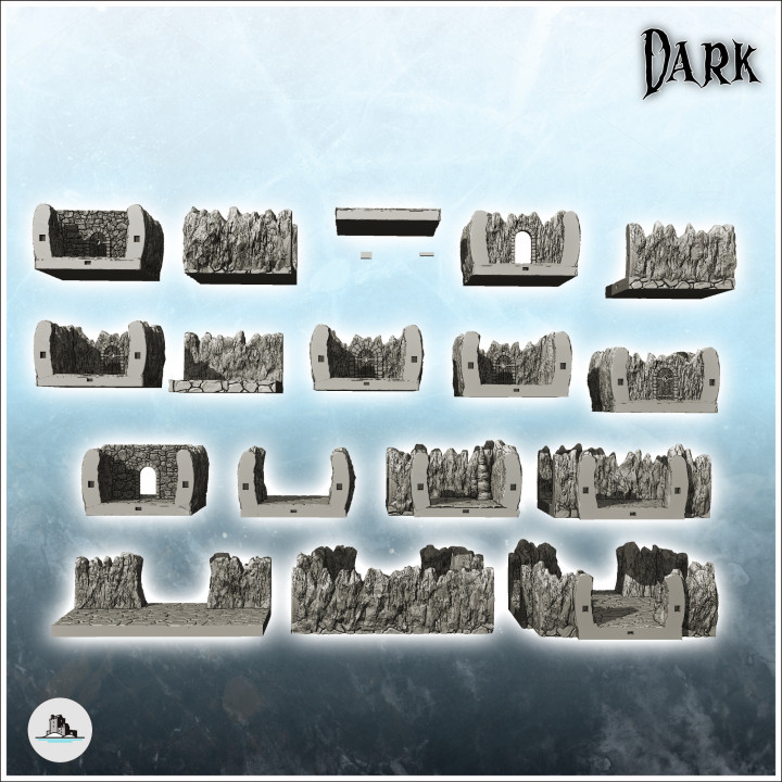 Large modular set of cave galleries for dungeon with evil accessories (1) - RPG Creature Darkness War 15mm 20mm 28mm 32mm Medieval Dungeon image