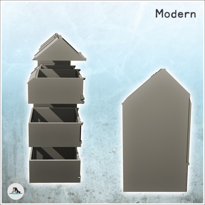Set of four modern two-story buildings with tile roofs (7) - Cold Era Modern Warfare Conflict World War 3 RPG  Post-apo image