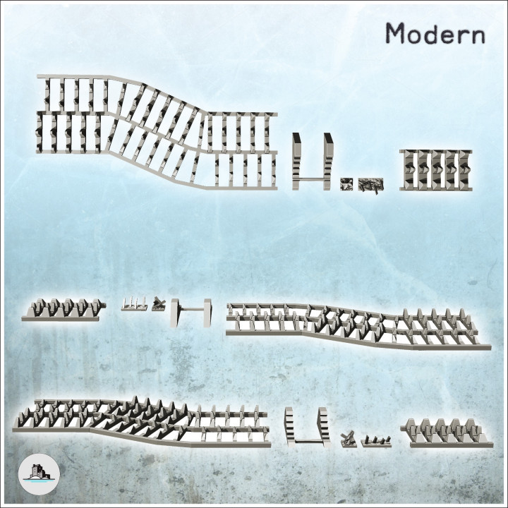 Set of anti-tank fortifications with dragon teeth (1) - Modern WW2 WW1 World War Diaroma Wargaming RPG Mini Hobby