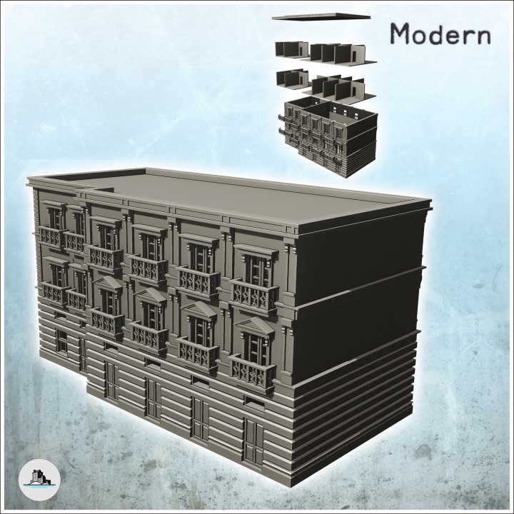 Large building with two floors, flat roof and balconies (2) - Modern WW2 WW1 World War Diaroma Wargaming RPG Mini Hobby image