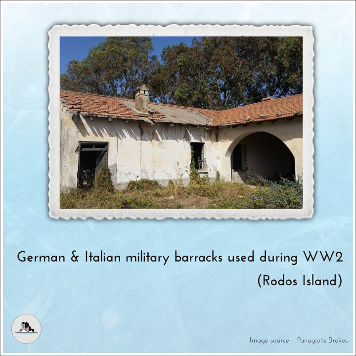 Military barracks with central access arch and tile roof (3) - Modern WW2 WW1 World War Diaroma Wargaming RPG Mini Hobby image