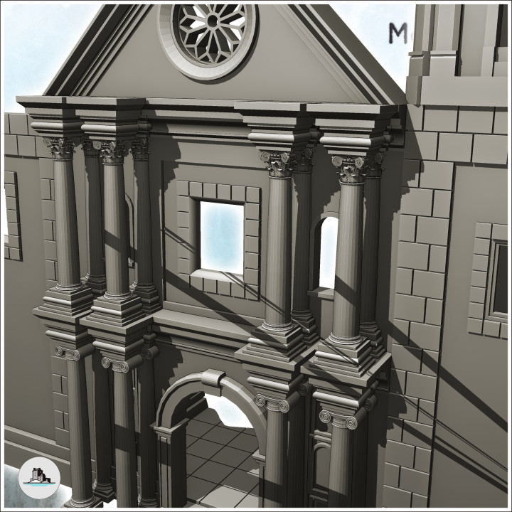 Neoclassical monastery in ruins with pediment and bell tower (10) - Modern WW2 WW1 World War Diaroma Wargaming RPG Mini Hobby