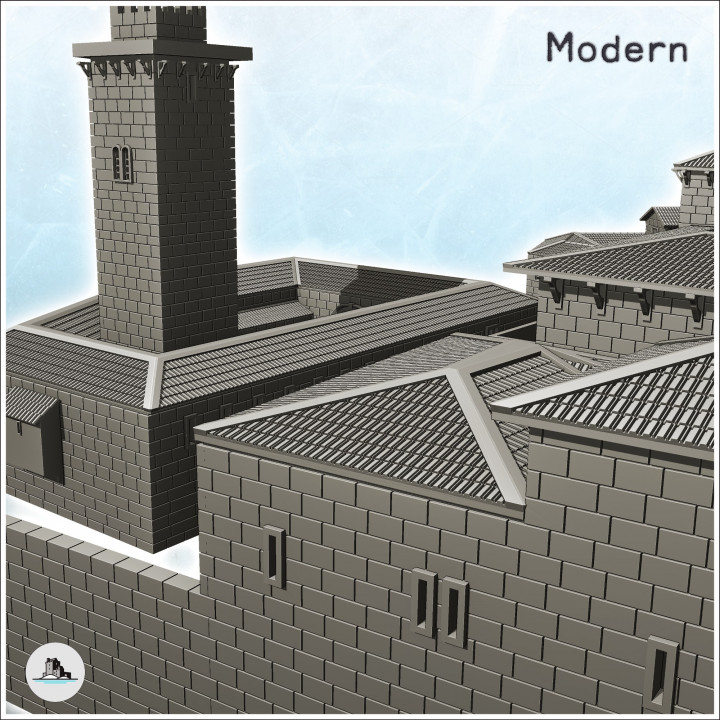 Large building complex of old European city with bell towers and fortress (11) - Modern WW2 WW1 World War Diaroma Wargaming RPG Mini Hobby