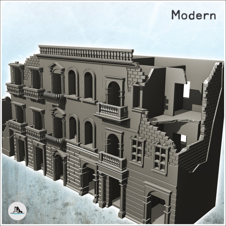 Set of ten single-storey urban buildings (ruined version) (13) - Modern WW2 WW1 World War Diaroma Wargaming RPG Mini Hobby image