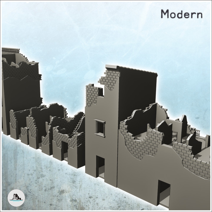 Set of ten single-storey urban buildings (ruined version) (13) - Modern WW2 WW1 World War Diaroma Wargaming RPG Mini Hobby image