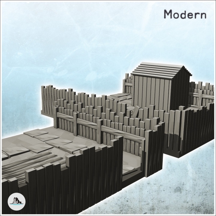 Set of four garden installations with wooden walls and huts (16) - Modern WW2 WW1 World War Diaroma Wargaming RPG Mini Hobby