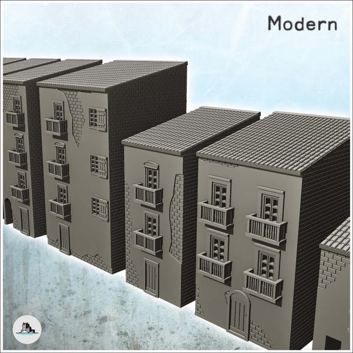 Set of ten urban multi-storey buildings with single roof (intact version) (18) - Modern WW2 WW1 World War Diaroma Wargaming RPG Mini Hobby