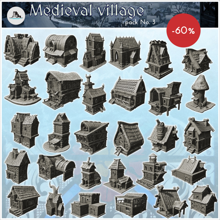 Medieval village pack No. 3 - Medieval Gothic RPG Feudal Old Archaic Saga 28mm 15mm image