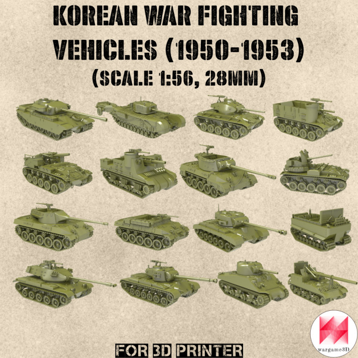 STL PACK - 16 Fighting vehicles of KOREAN WAR (1:56, 28mm) - PERSONAL USE image