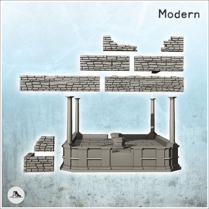 Modular wall set with ruined altar with columns (2) - World War Two Second WWII Front Eastern Western Axis Allied