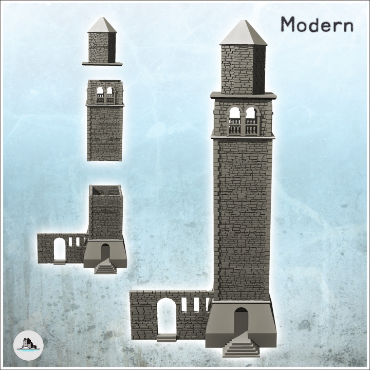 Large stone tower with adjoining wall (dice tower version included) (5) - World War Two Second WWII Front Eastern Western Axis Allied