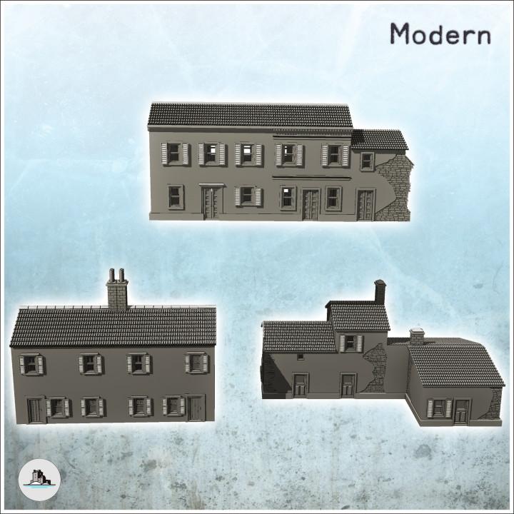 Set of three European houses in plaster and stone with floors (6) - World War Two Second WWII Front Eastern Western Axis Allied image