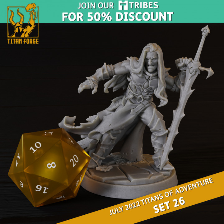 Dhampir Male Fighter - RPG Hero Character D&D 5e - Titans of Adventure Set 26 image