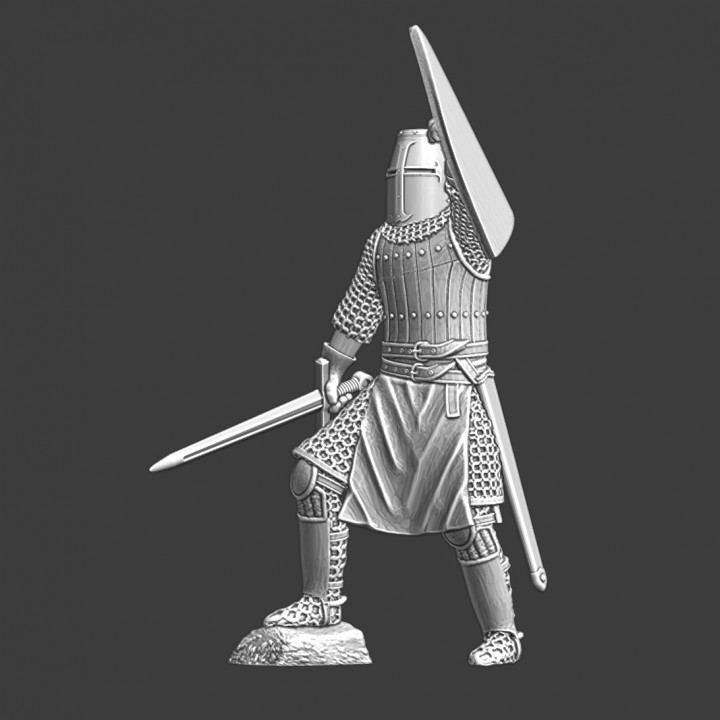 Medieval crusader knight - celebrating shield up