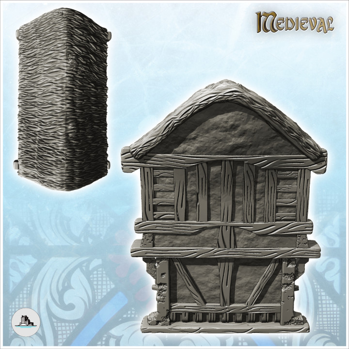 Medieval building with rounded thatched roof and terrace at the entrance (13) - Medieval Gothic Feudal Old Archaic Saga 28mm 15mm RPG