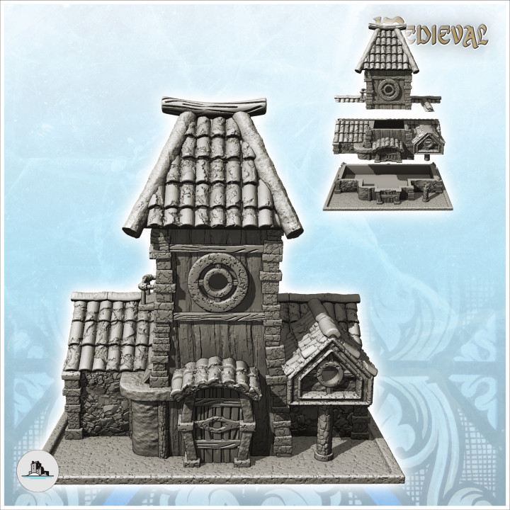 Medieval wooden building with everything and support column (19) - Medieval Gothic Feudal Old Archaic Saga 28mm 15mm RPG image