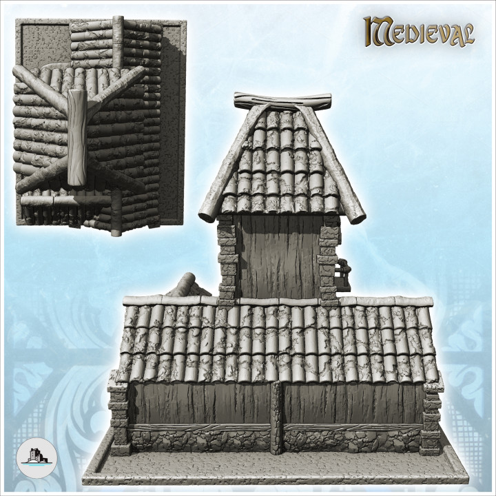 Medieval wooden building with everything and support column (19) - Medieval Gothic Feudal Old Archaic Saga 28mm 15mm RPG image
