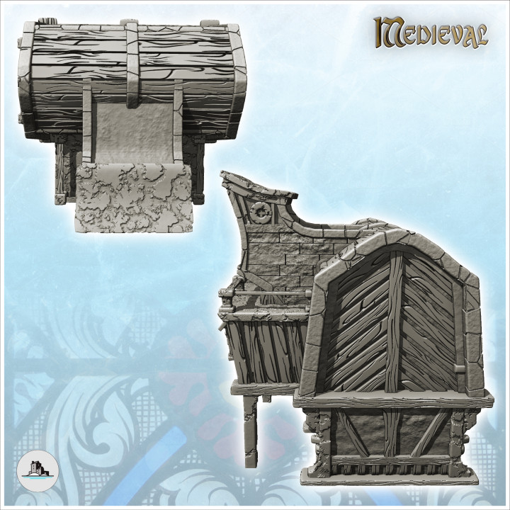 Medieval stone and wood building with large covered terrace and overhanging room (20) - Medieval Gothic Feudal Old Archaic Saga 28mm 15mm RPG image