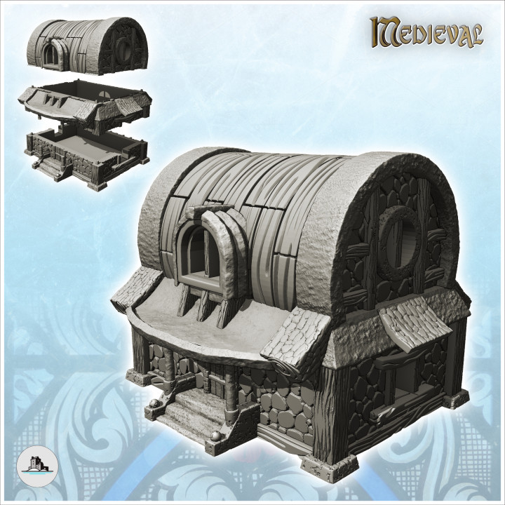 Medieval house with rounded roof in roof and round windows (30) - Medieval Gothic Feudal Old Archaic Saga 28mm 15mm RPG image