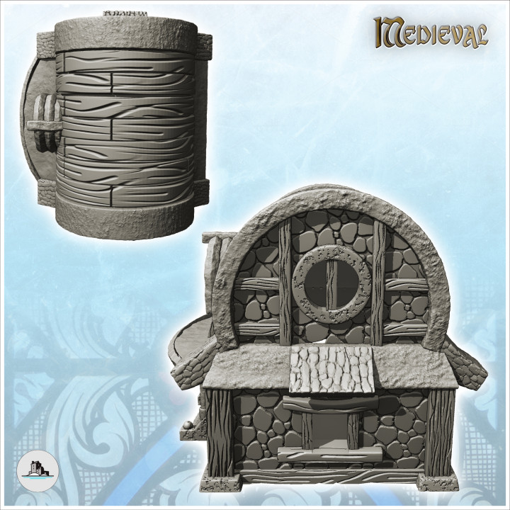 Medieval house with rounded roof in roof and round windows (30) - Medieval Gothic Feudal Old Archaic Saga 28mm 15mm RPG image