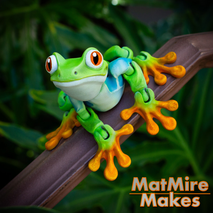 Tree Frog, Articulated fidget, Print-In-Place Body, Snap-Fit Head, Cute Flexi image