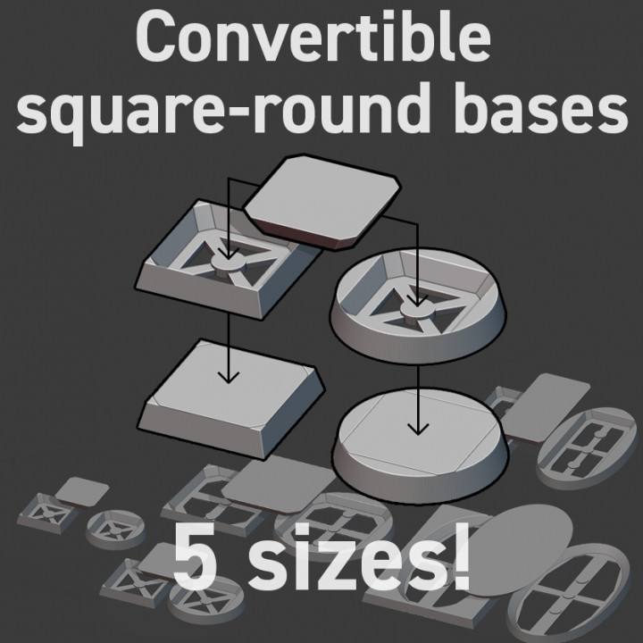 Convertible square-round bases set 5 sizes | seamless 20mm square to 25mm round and more! image