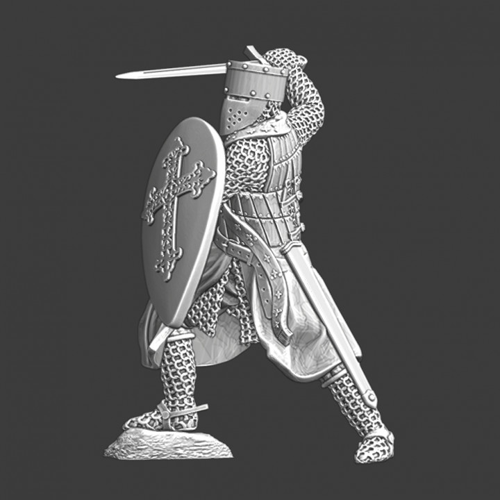 Medieval religious knight fighting with sword image